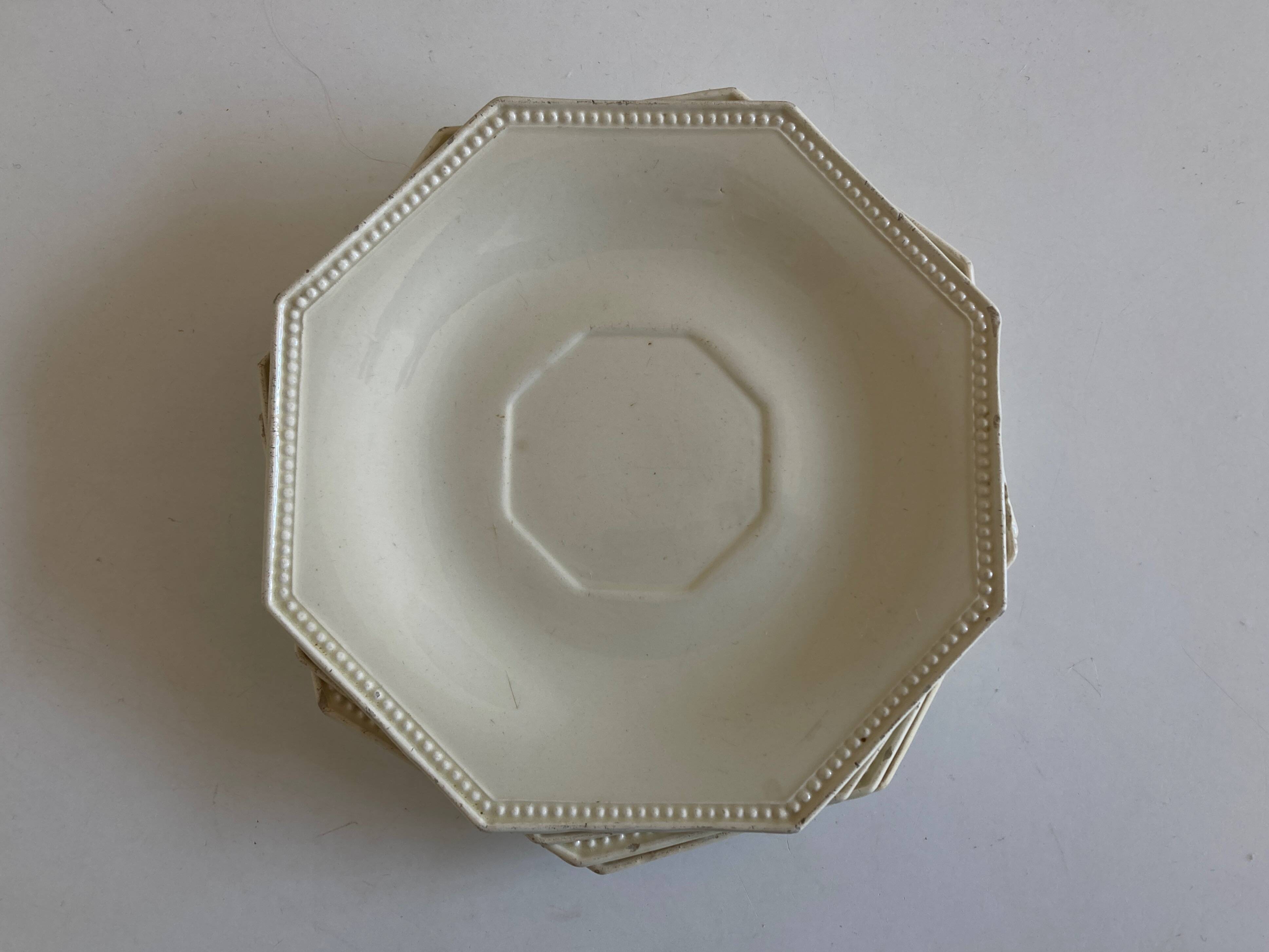 Set of 4 octagonal pearl plates Creil & Montereau 19th