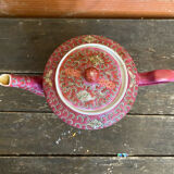 Antique MUN SHOU Teapot Pink Porcelain Flower Decor China Vintage #