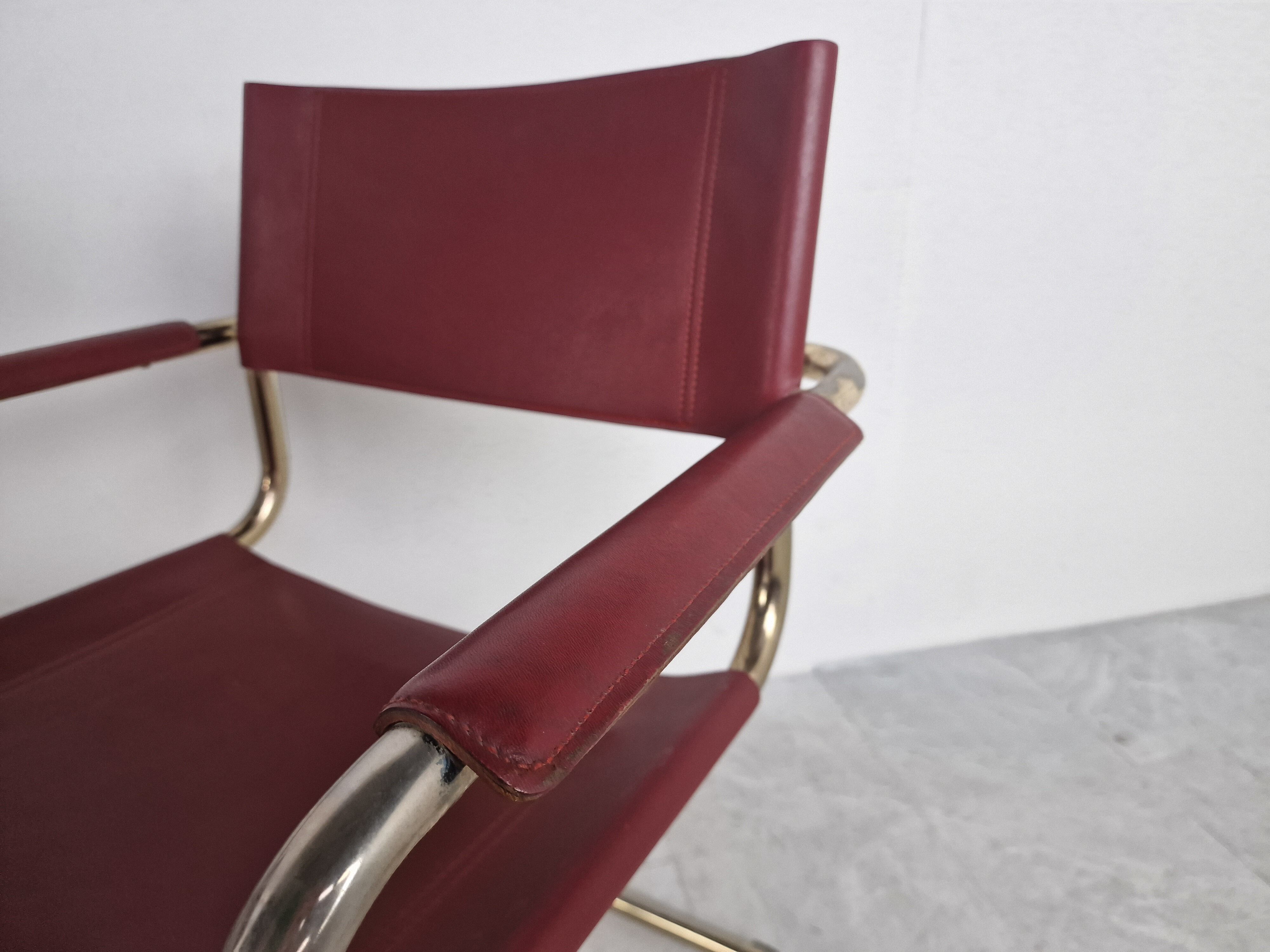 Red leather bauhaus design dining chairs - 1980