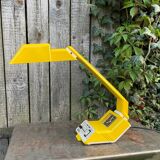 Yellow desk lamp with clock Polam Pułtusk, lata 80.