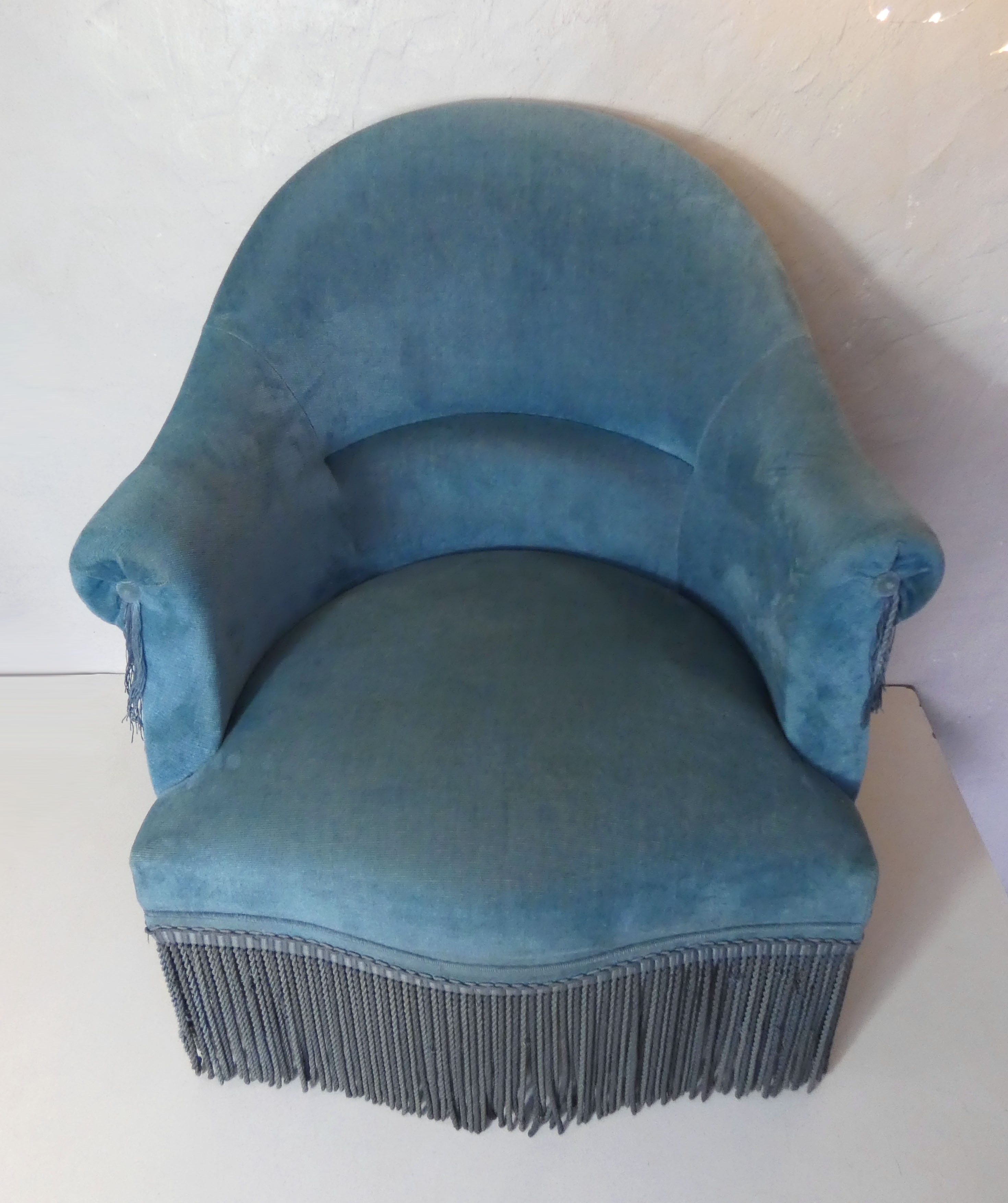 Fauteuil crapaud velours bleu