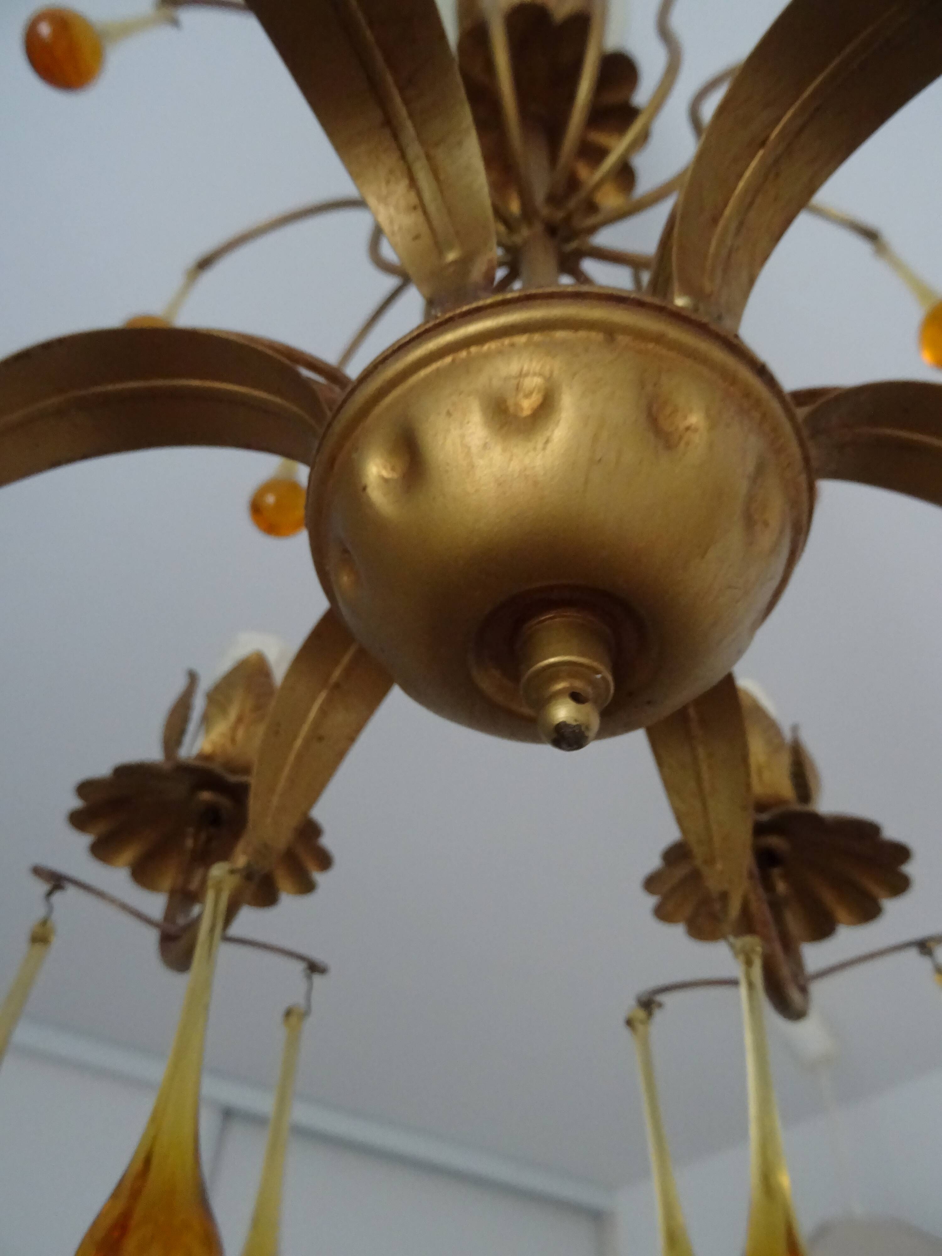 Murano glass and gilded metal drop chandelier, 1950s-1960s