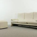 Maralunga 3-seat Sofa with Footrest in offwhite by Vico Magistretti for Cassina, Italy