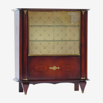 French Art Deco vitrine bar / display case cabinet in rio rosewood & brass elements, 1930s.