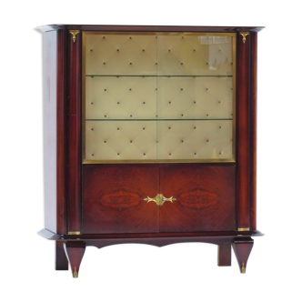 French Art Deco vitrine bar / display case cabinet in rio rosewood & brass elements, 1930s.