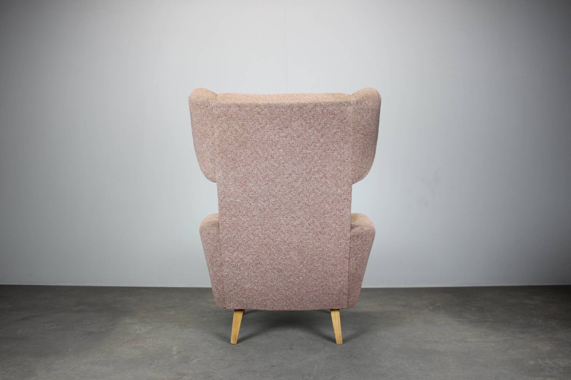 Mid-century wingback lounge chair in pink fabric, Czechoslovakia, 1970s