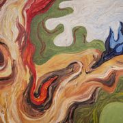 Peinture abstraite d'une figure au soleil