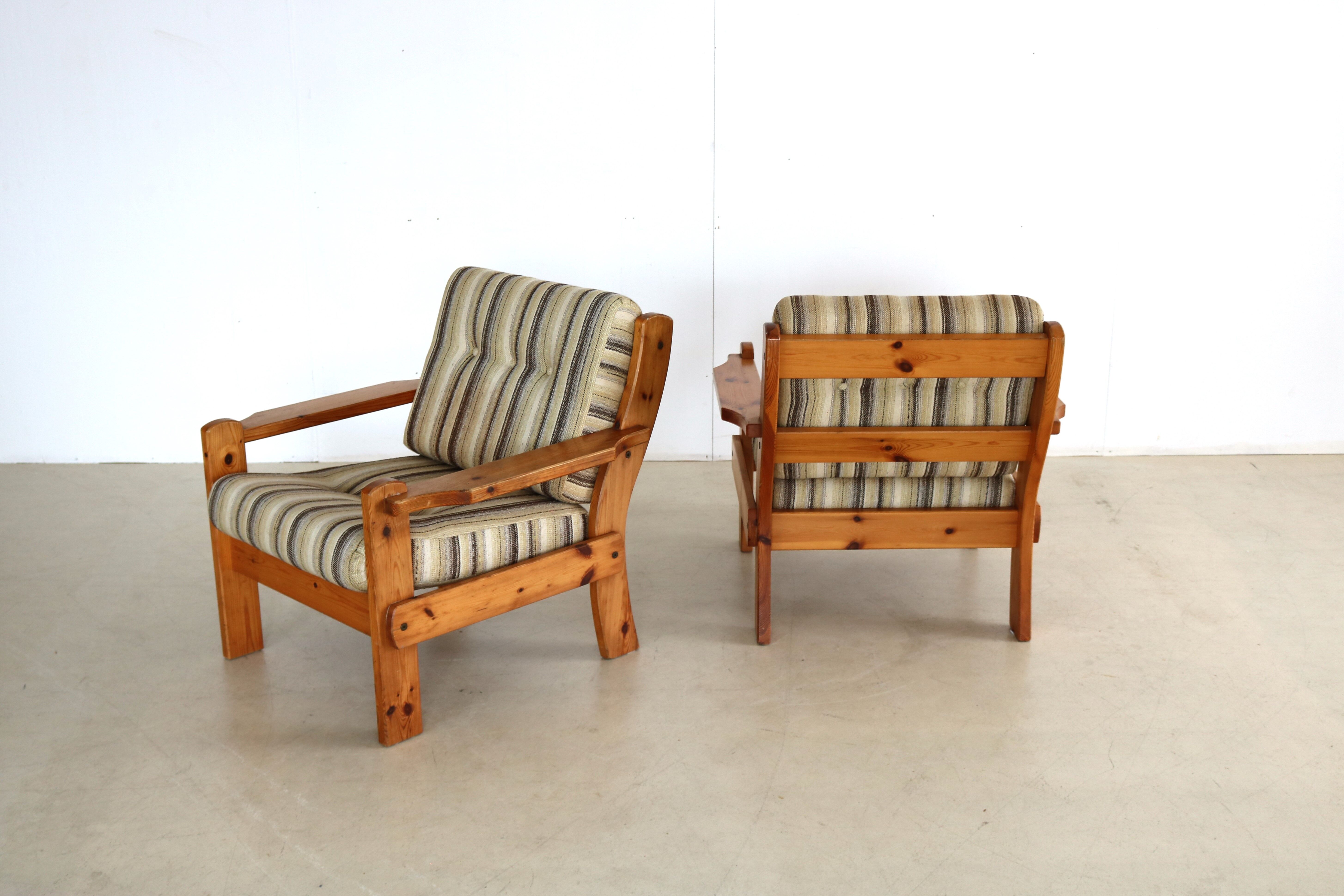 Vintage armchairs brutalist pine, 60's