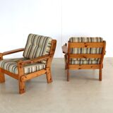 Vintage armchairs brutalist pine, 60's