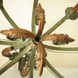 8-branch wrought iron chandelier with gray-green patina and antique gilding