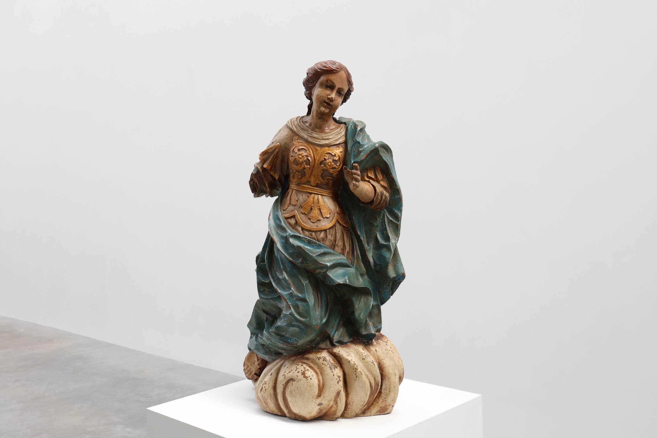 French 18th Century Religious Statue of the Virgin Mary on a cloud