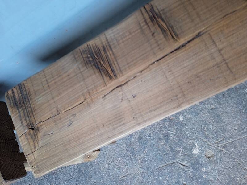 Pair of 2 patinated solid wood benches / stools