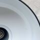 Industrial pendant light in black and white enamelled sheet metal factory bowl