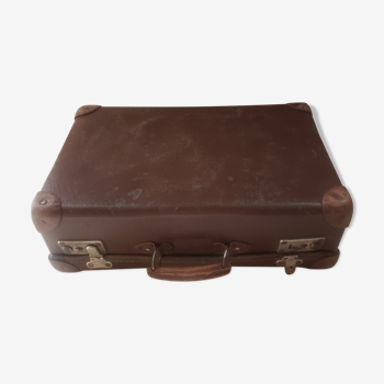 Ancienne valise en carton poignée bois