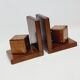 Pair of French Art Deco Wooden Bookends with Dice