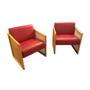 Paire fauteuils cannage, - 1970