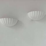 Pair of vintage shell wall lights, matte white, France 1970