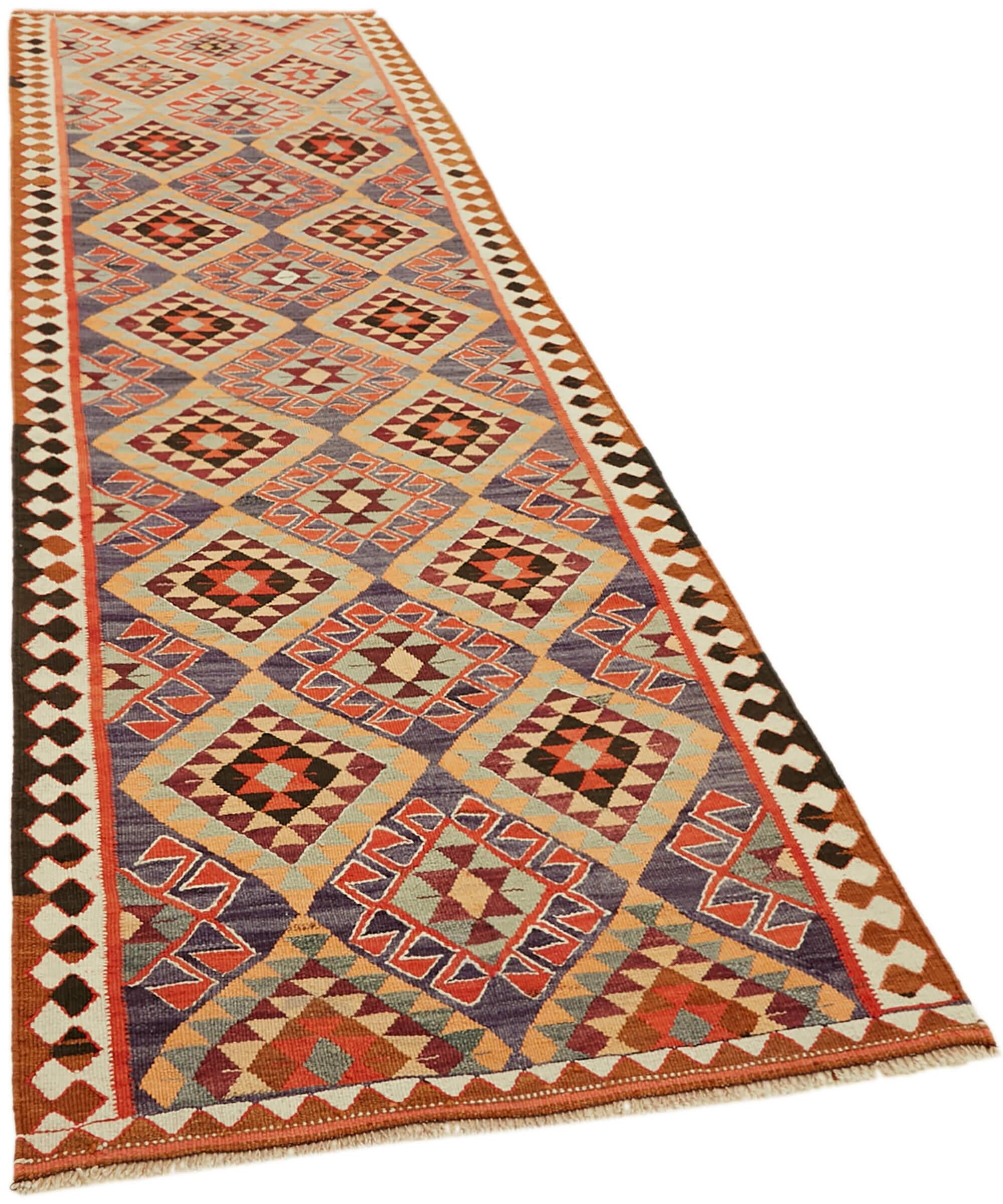 Turkish Handwoven Vintage Herki Kilim 111 cm x 350 cm