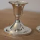 Pair of small silver candle holders with beaded borders – With Boursault box – H 7 cm