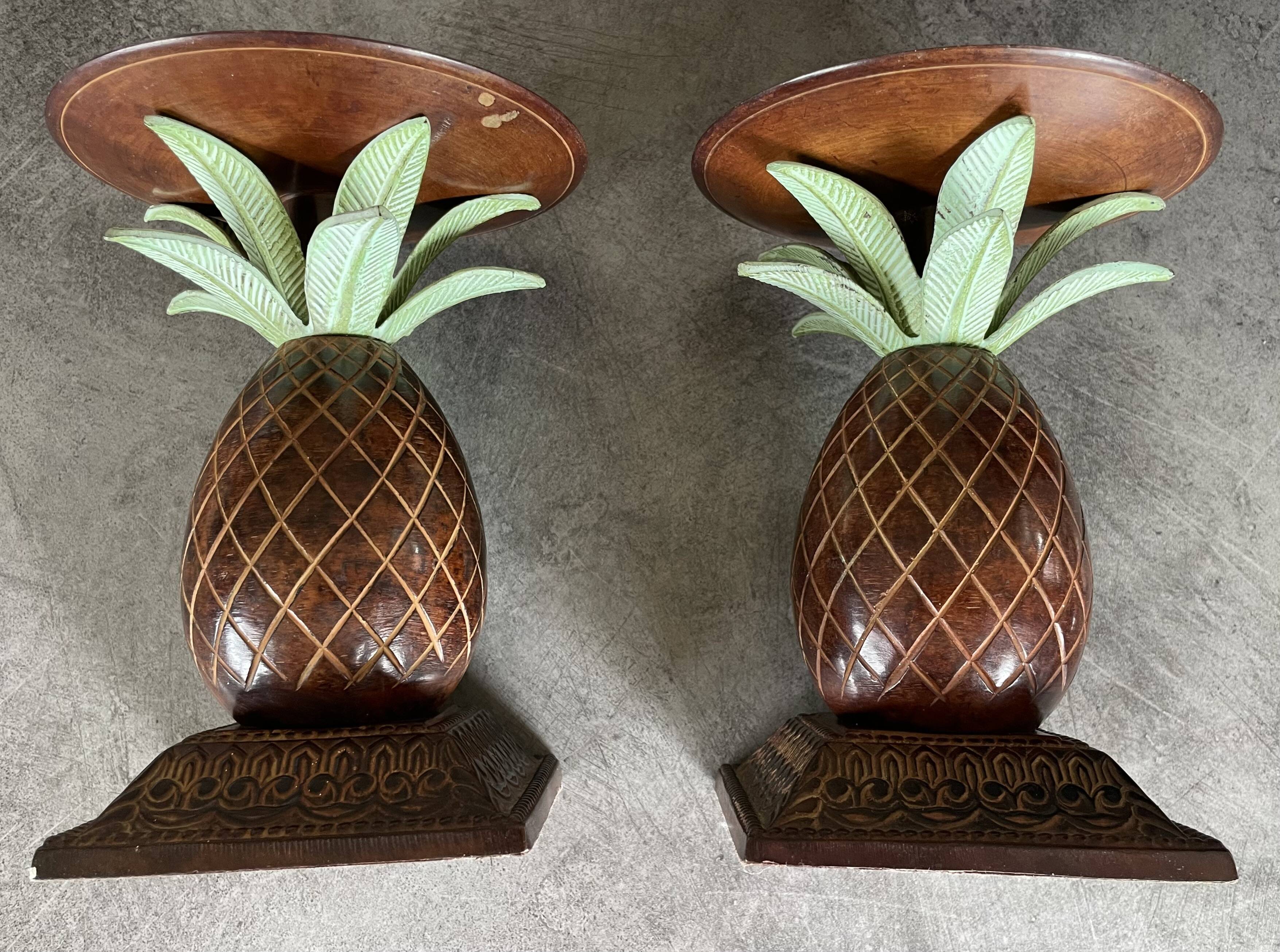 Pair of vintage bronze pineapple candlesticks