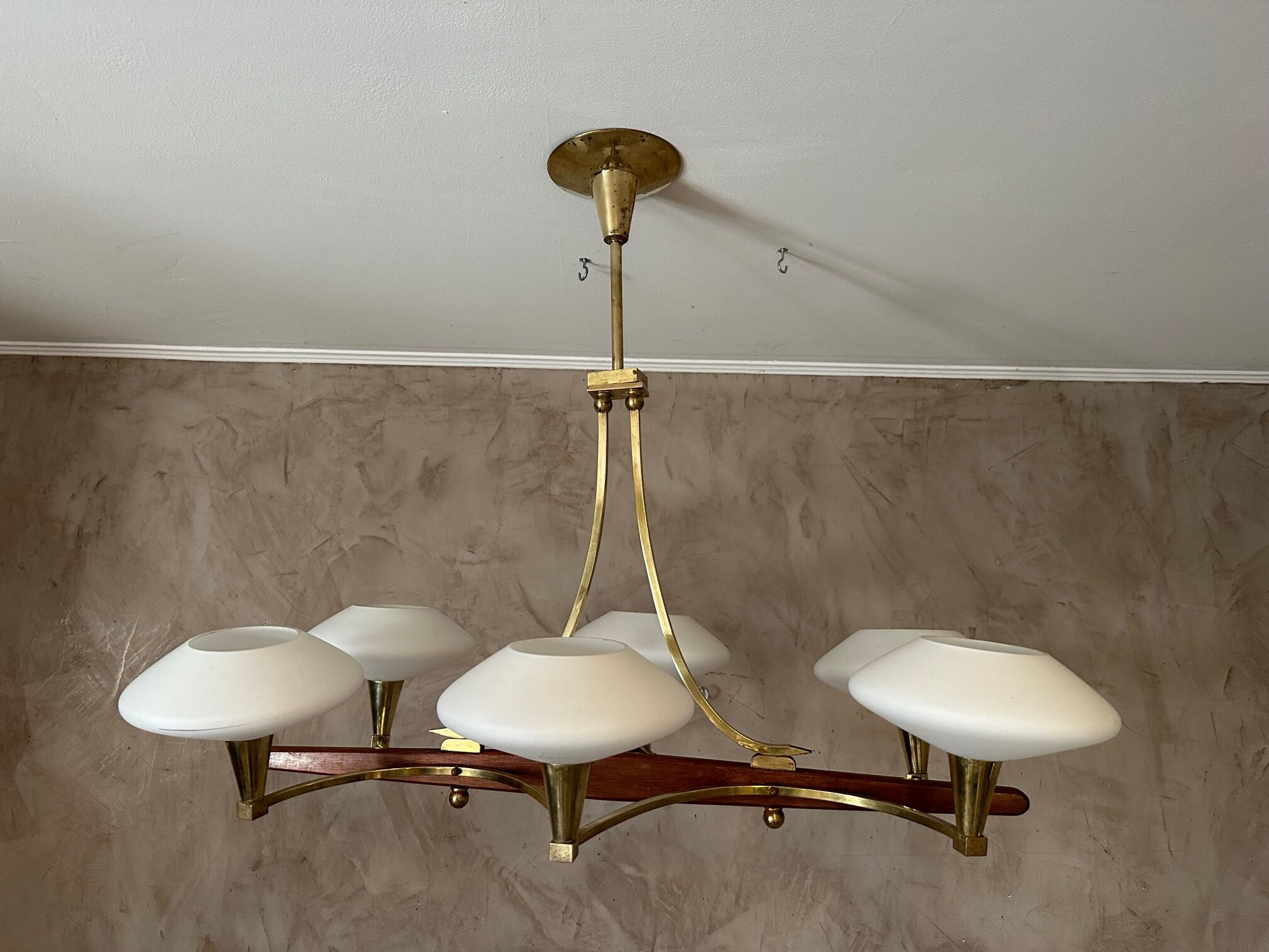 Vintage brass and opaline chandelier