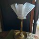 Table lamp with brass fish and draped glass tulip.