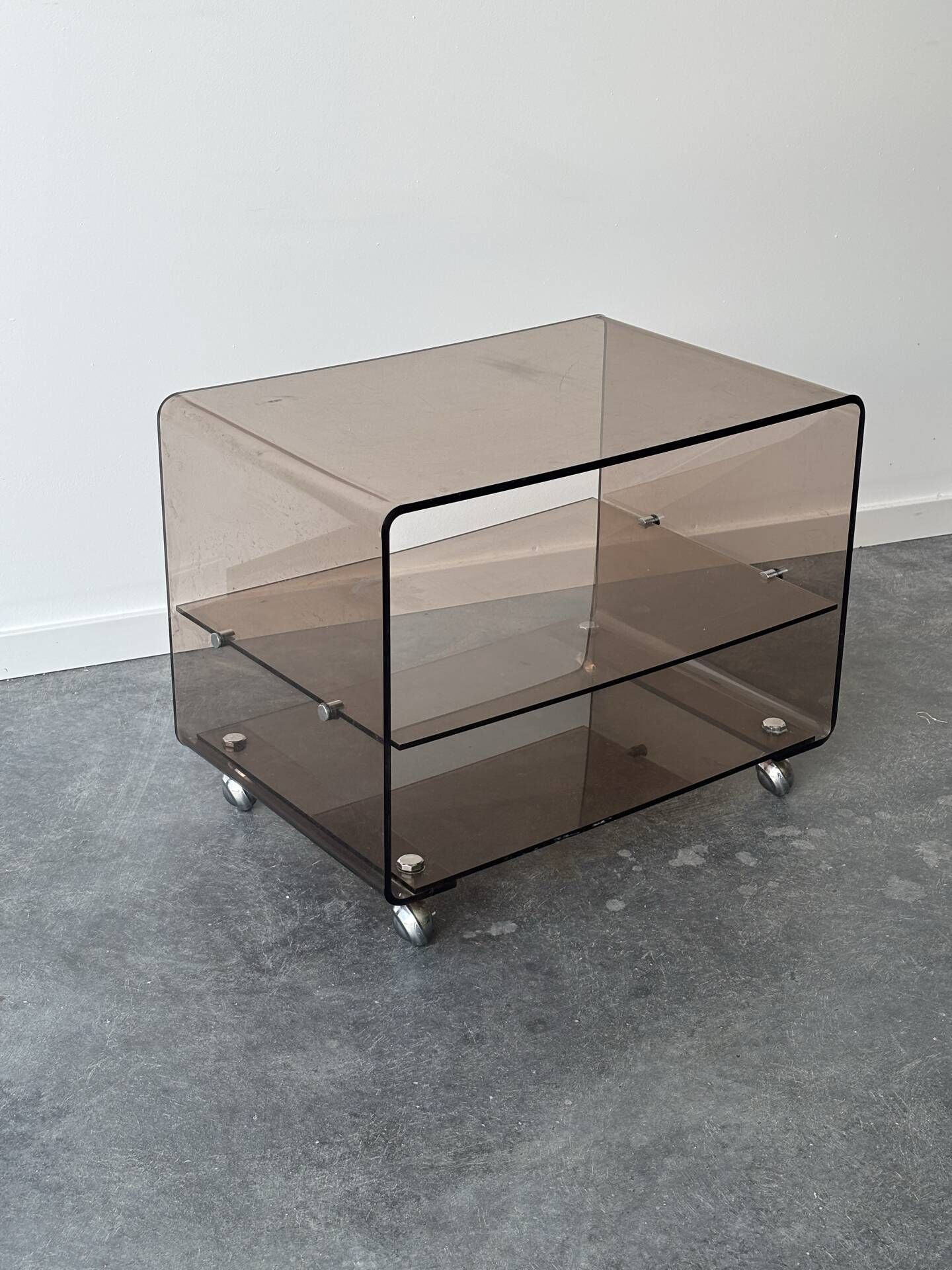 Smoked plexiglass side table, Michel Dumas for Roche Bobois, year