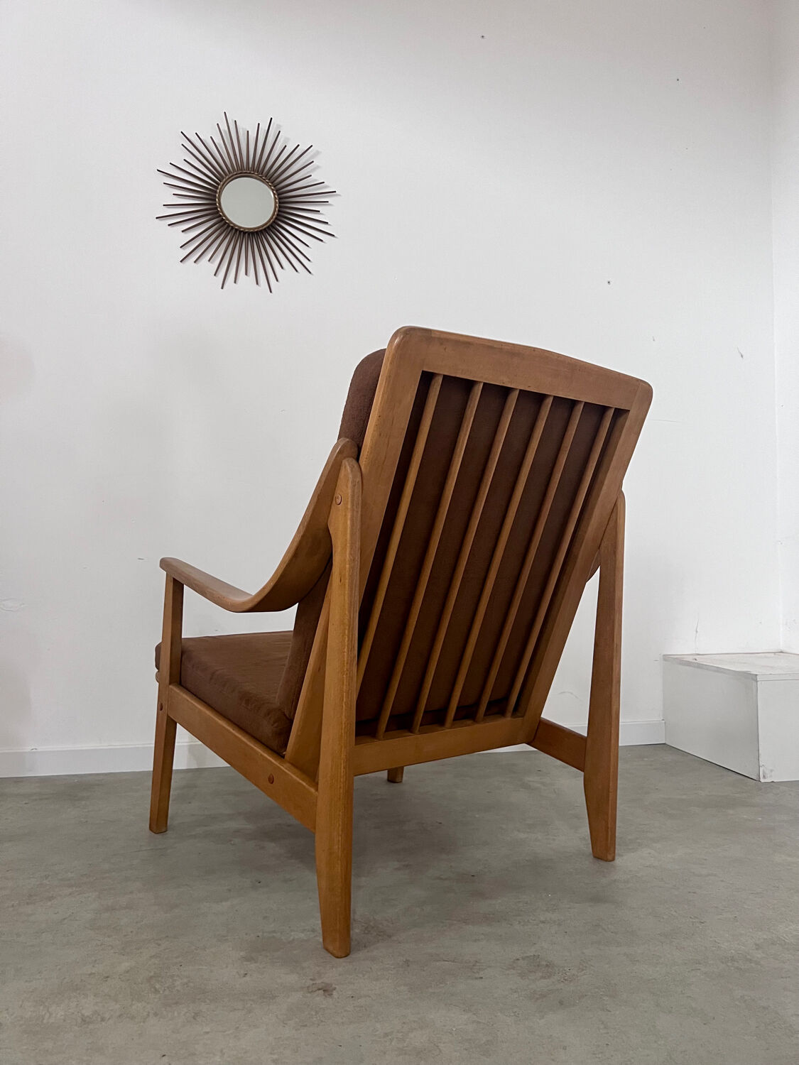 Old Scandinavian designer armchair from the 60s in vintage solid beech