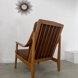 Ancien fauteuil scandinave design années 60 en hêtre massif vintage