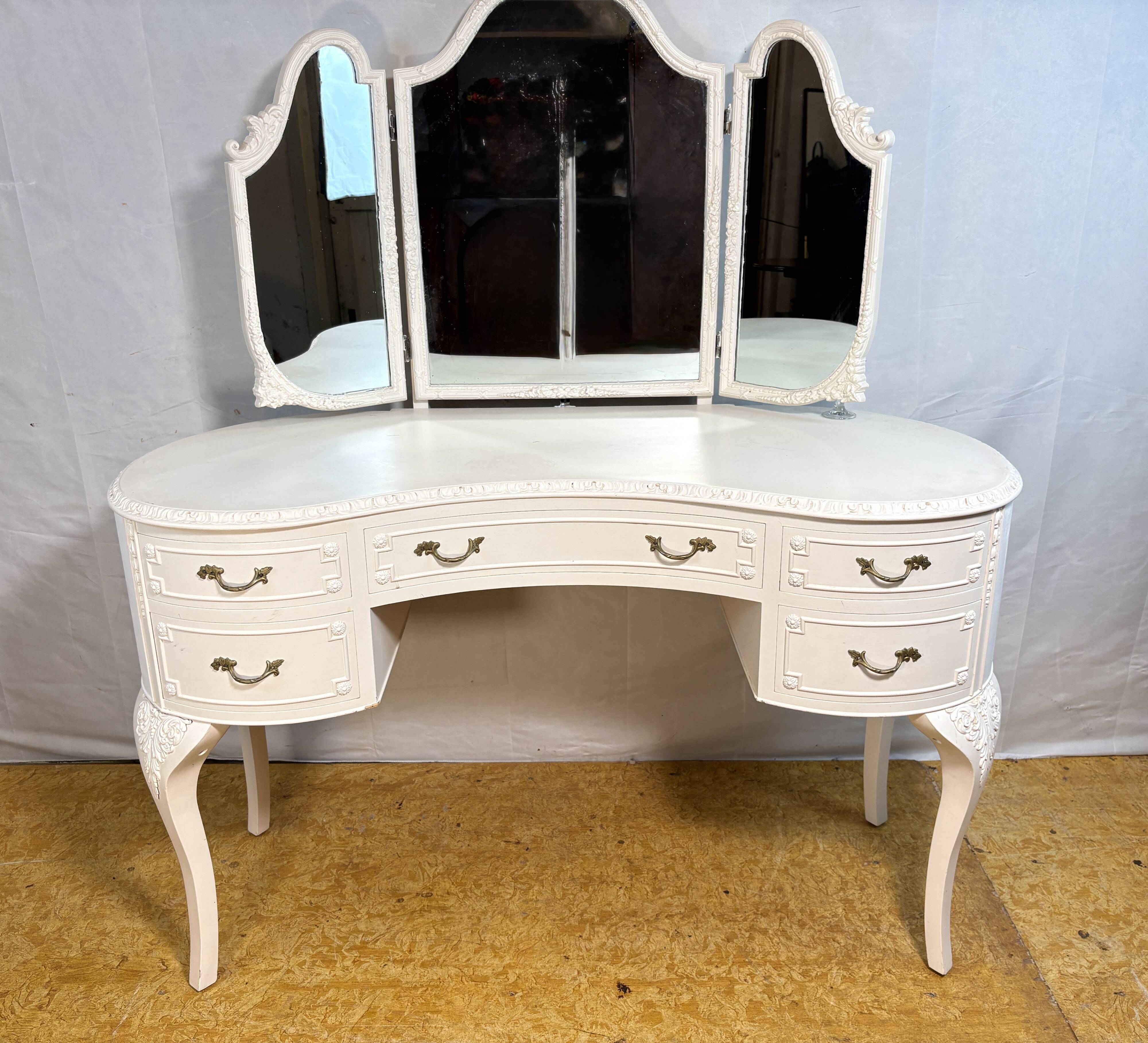 Vintage French Louis XV Style Olympus Dressing Table – Triple Mirror Vanity