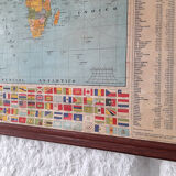 Original Old School Wall Planisphere. Original Vintage in Paper Over Linen World Map.