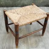 Vintage wooden and straw stool