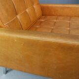 Set of two cognac leather Florence Knoll lounge chairs model 65a