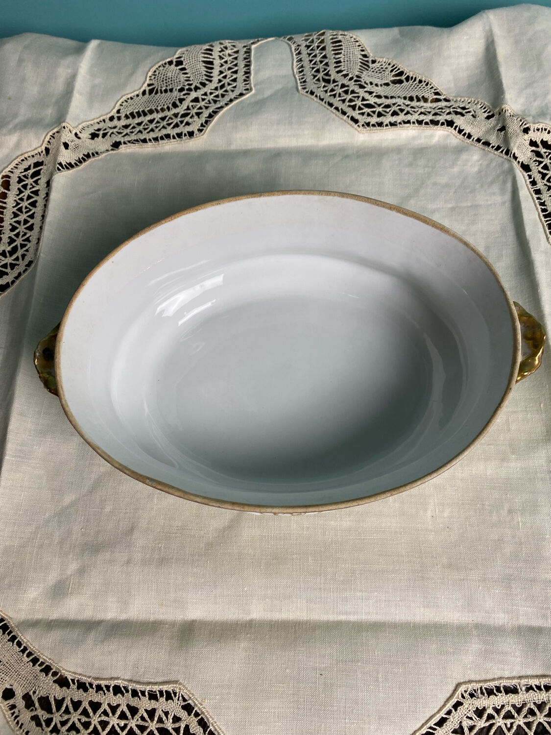 Soup tureen, vegetable dish in fine Limoges porcelain Monograms PJC gold