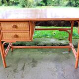 Rattan and beech desk and chair