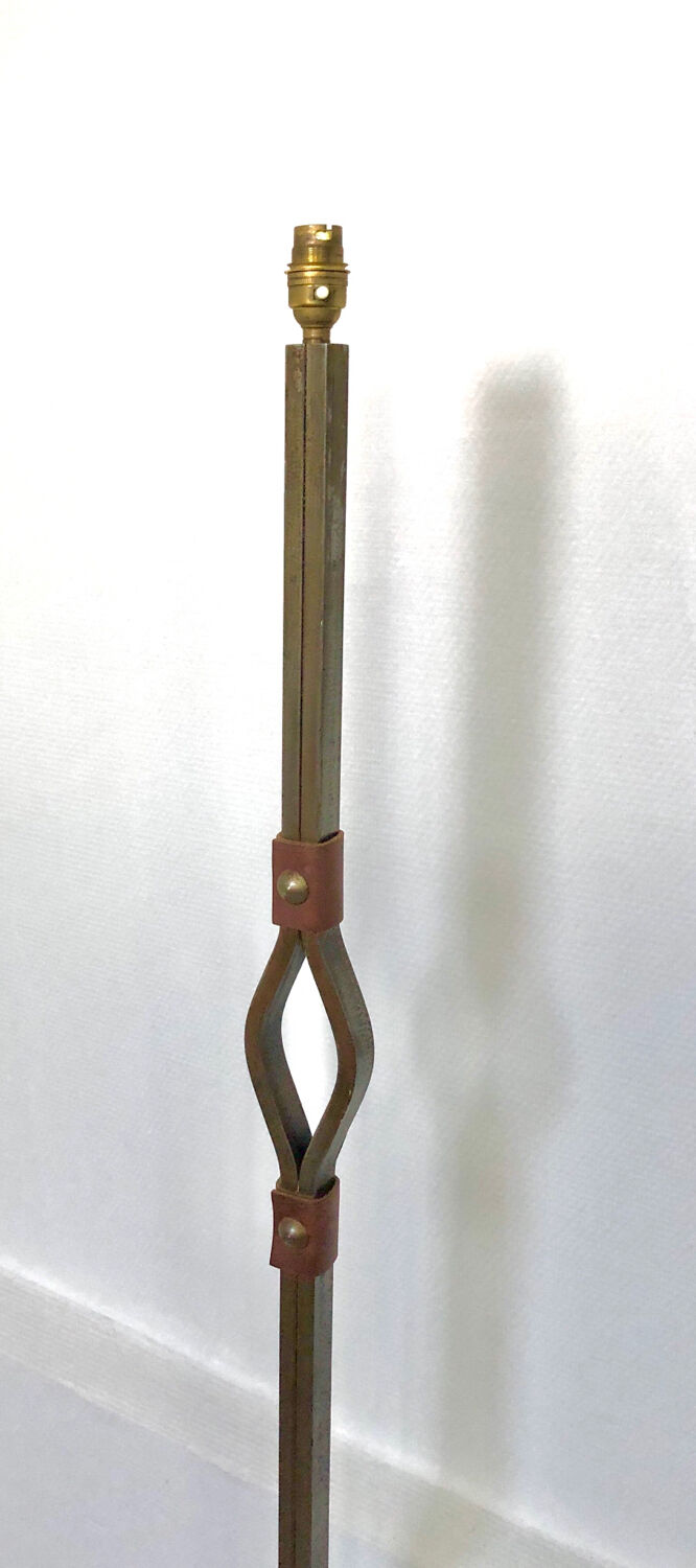 Hammered wrought iron and leather floor lamp by Jean Pierre Rickaert, 1950s