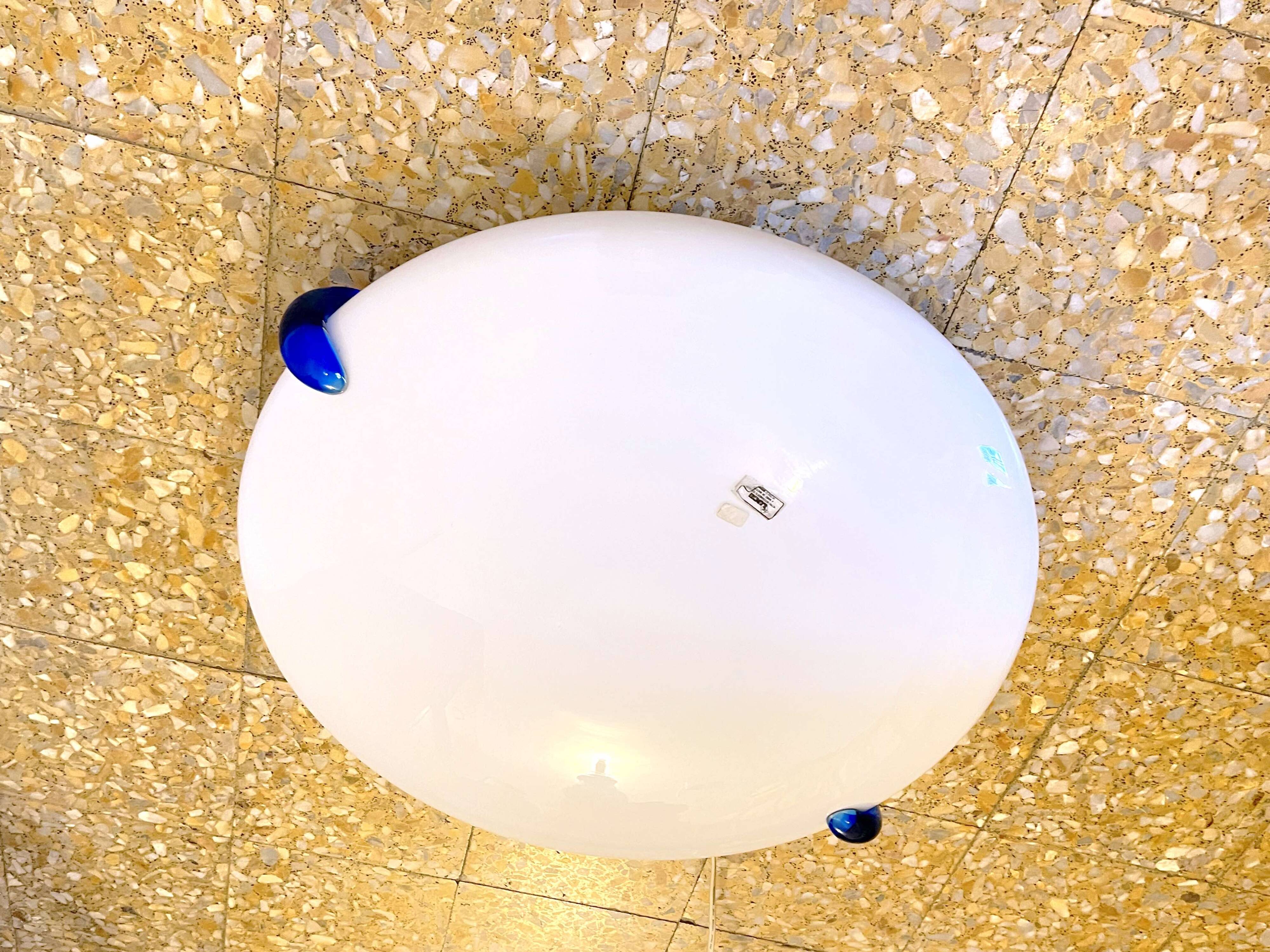 Large white Murano glass ceiling light, Italy, 1980s