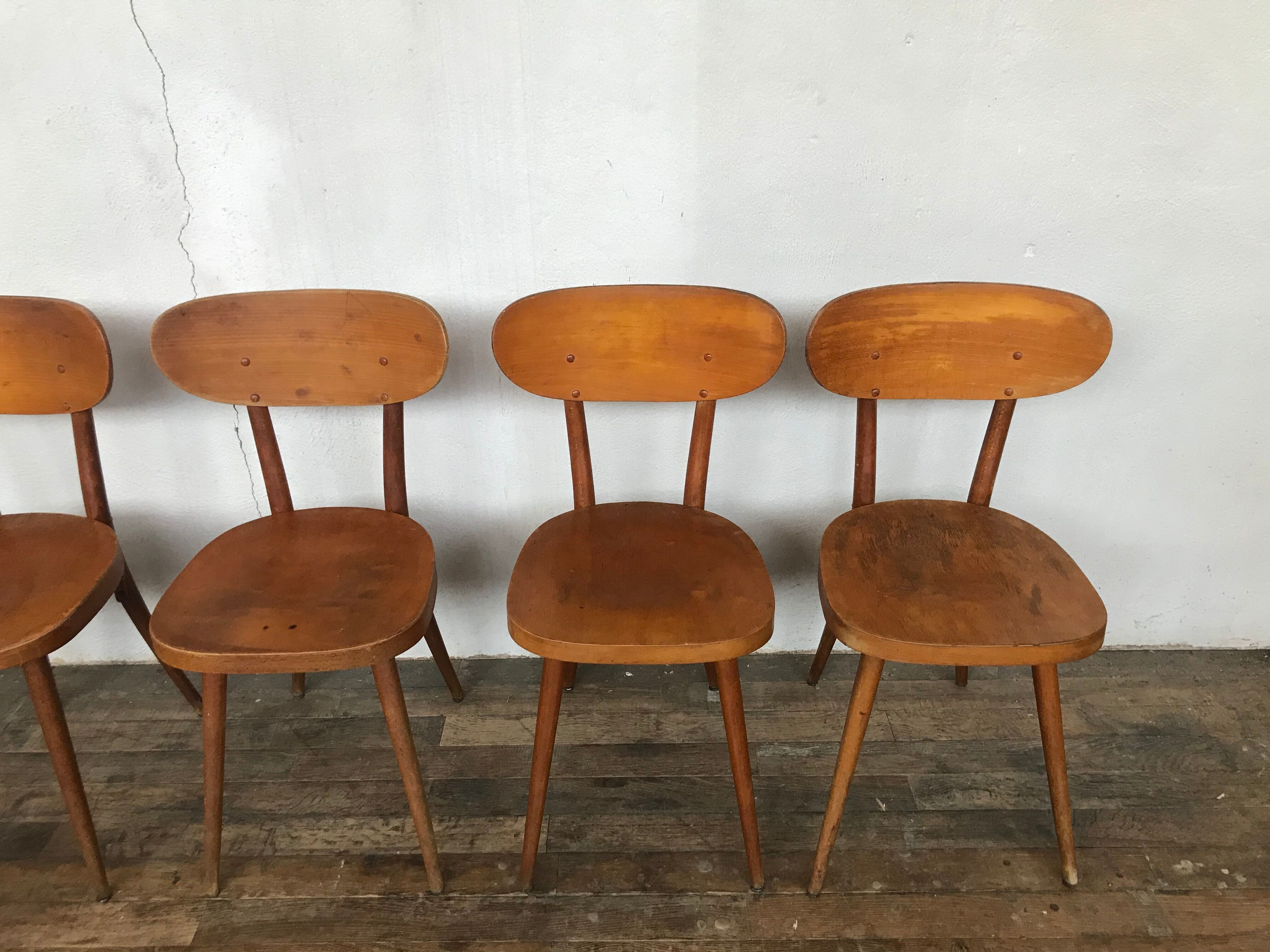 Series of 6 chair baumann scandinavian beech spirit 1950 1960 vintage design