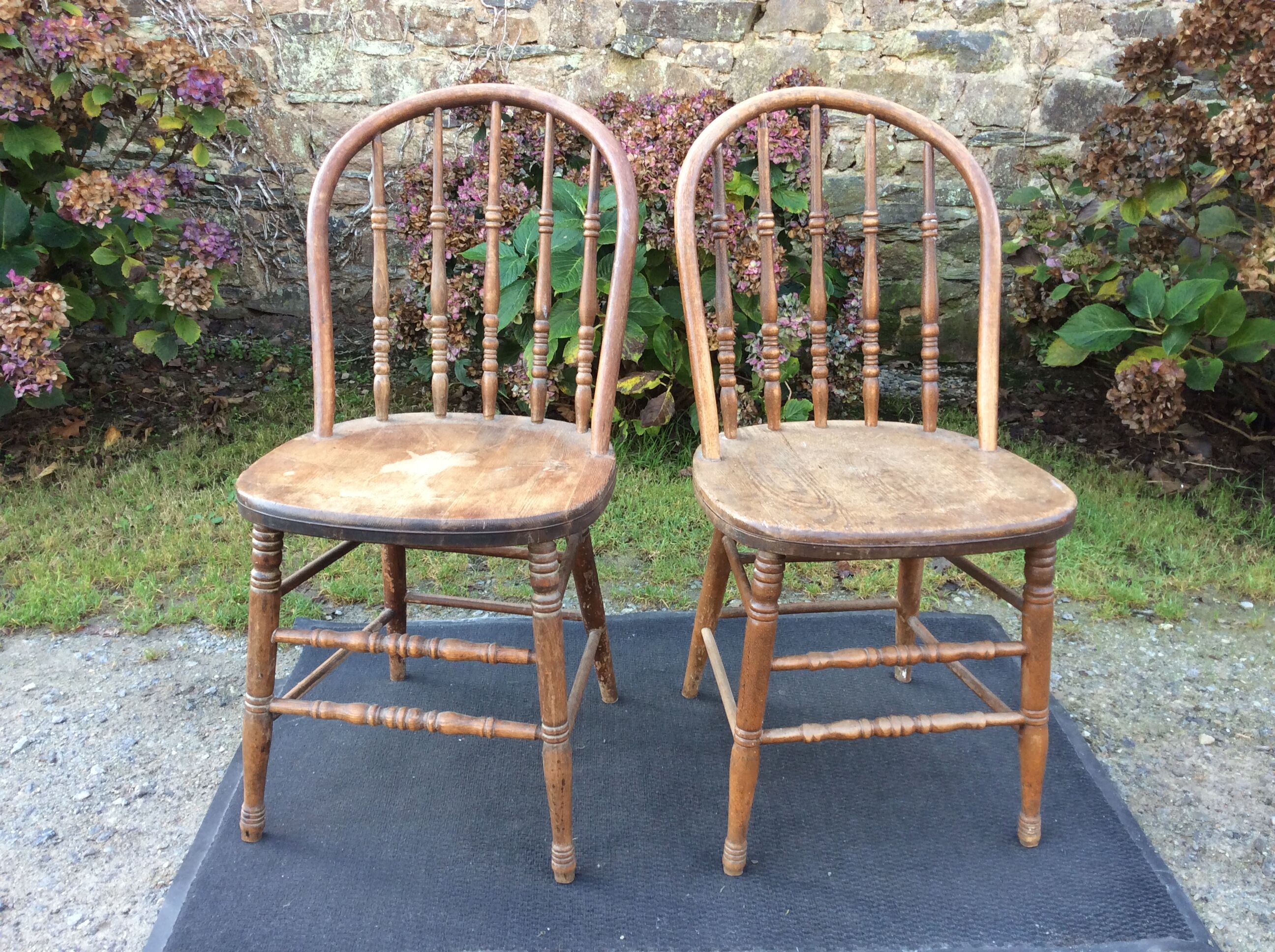 2 vintage bistro chairs called gondolas in solid oak.