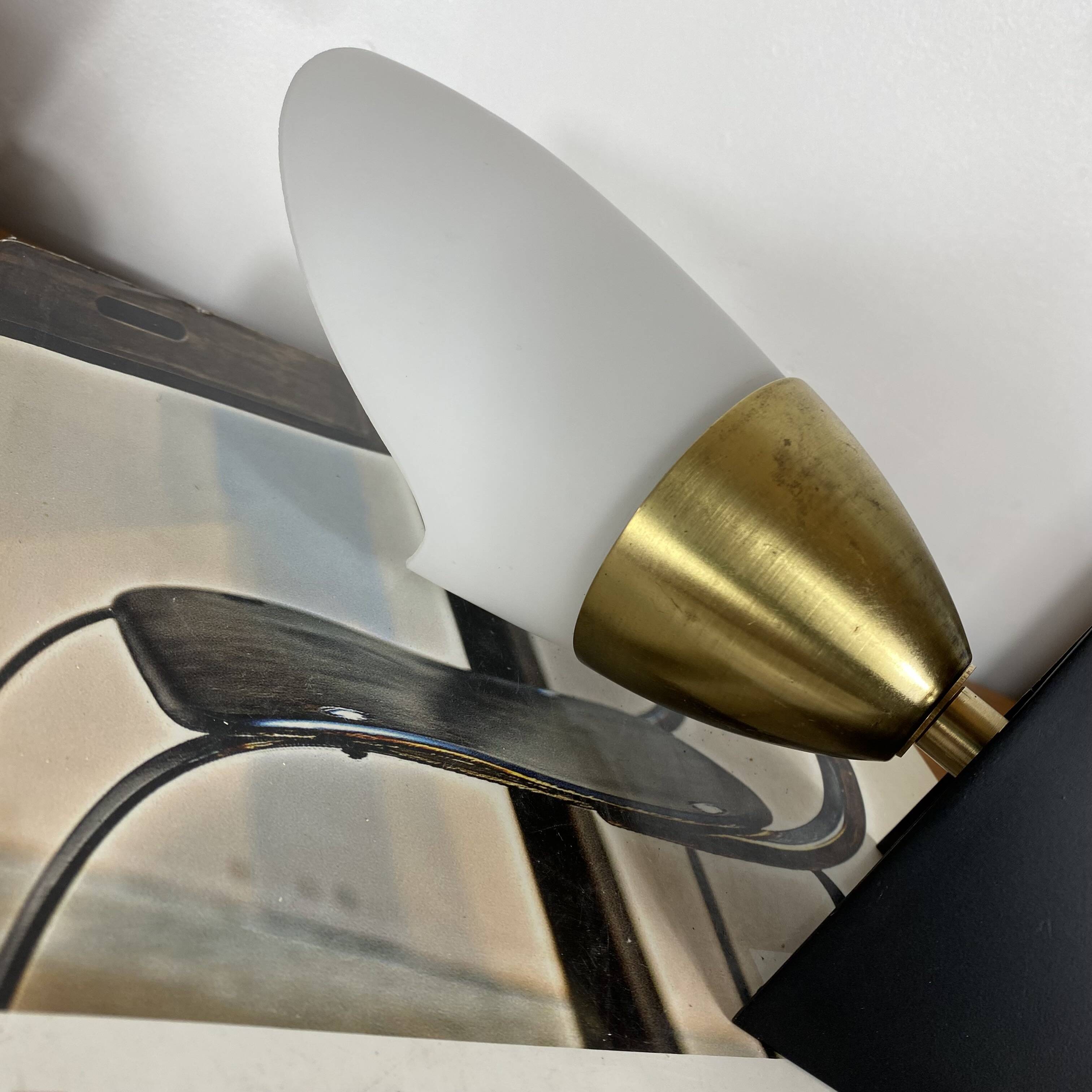 Wall lamp 1950s 1960s black metal and white opaline glass tulip