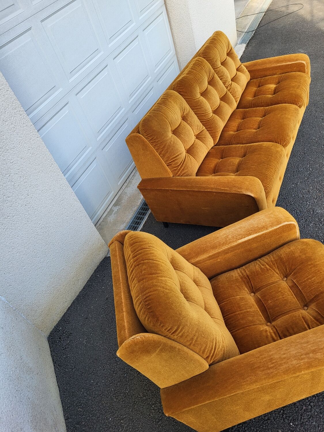Ensemble canapé fauteuil vintage velours