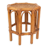 Tabouret vintage octogonal en rotin et cannage