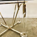 Brass and lucite dining table with beveled glass top, Italy 1980s.
