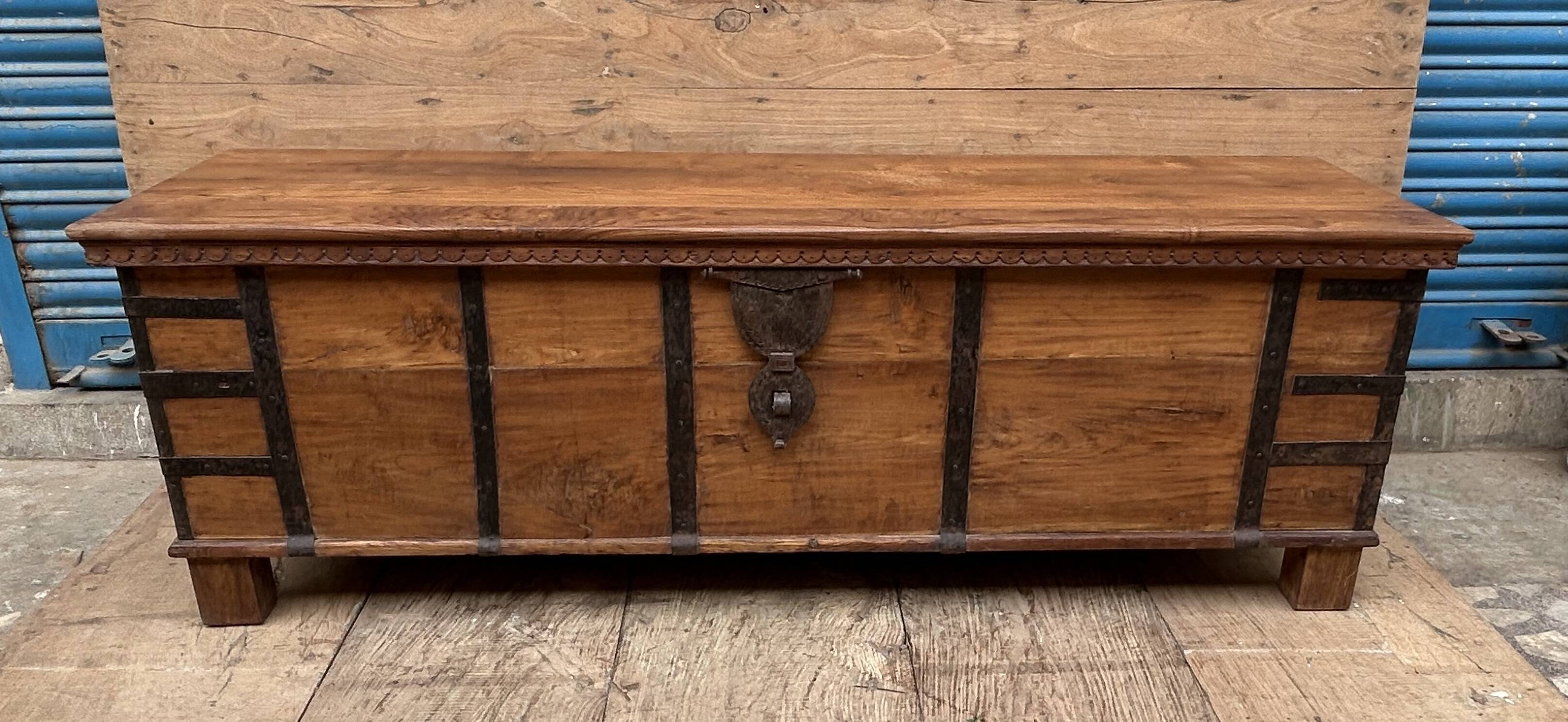 bench - teak chest from Burma with original fittings