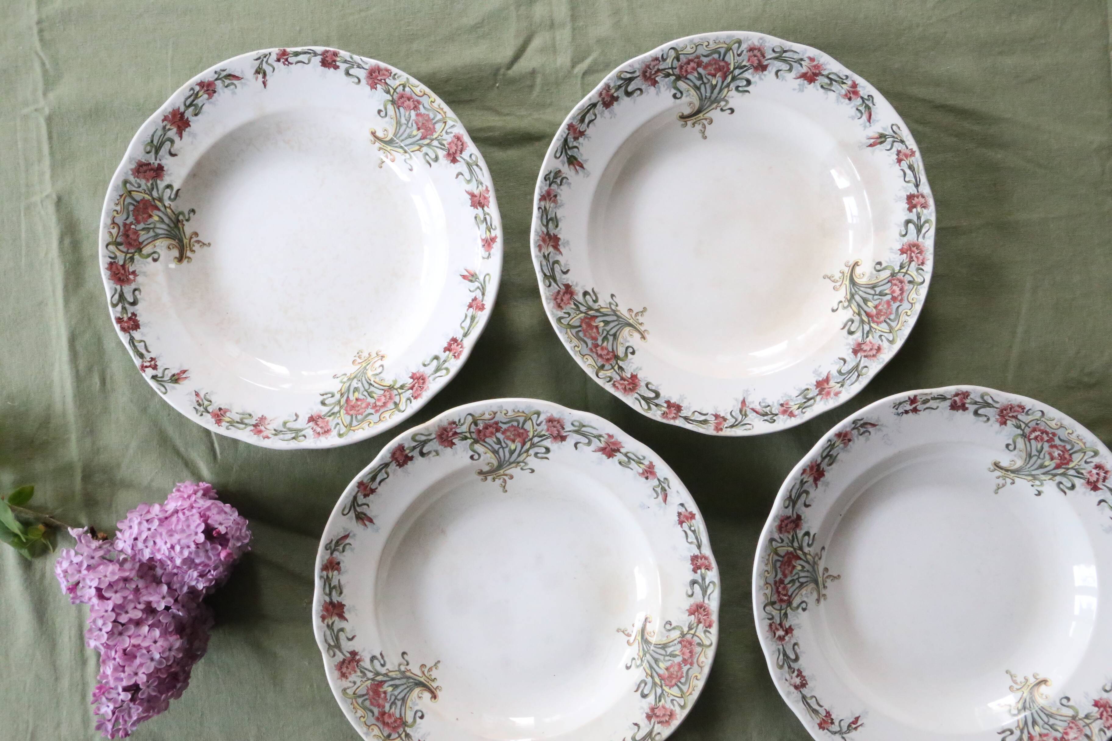 Soup plates x4, Onnaing, Guirlande model, 19th century