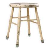 Tabouret rustique blanc avec patine authentique, Belgique années 1930