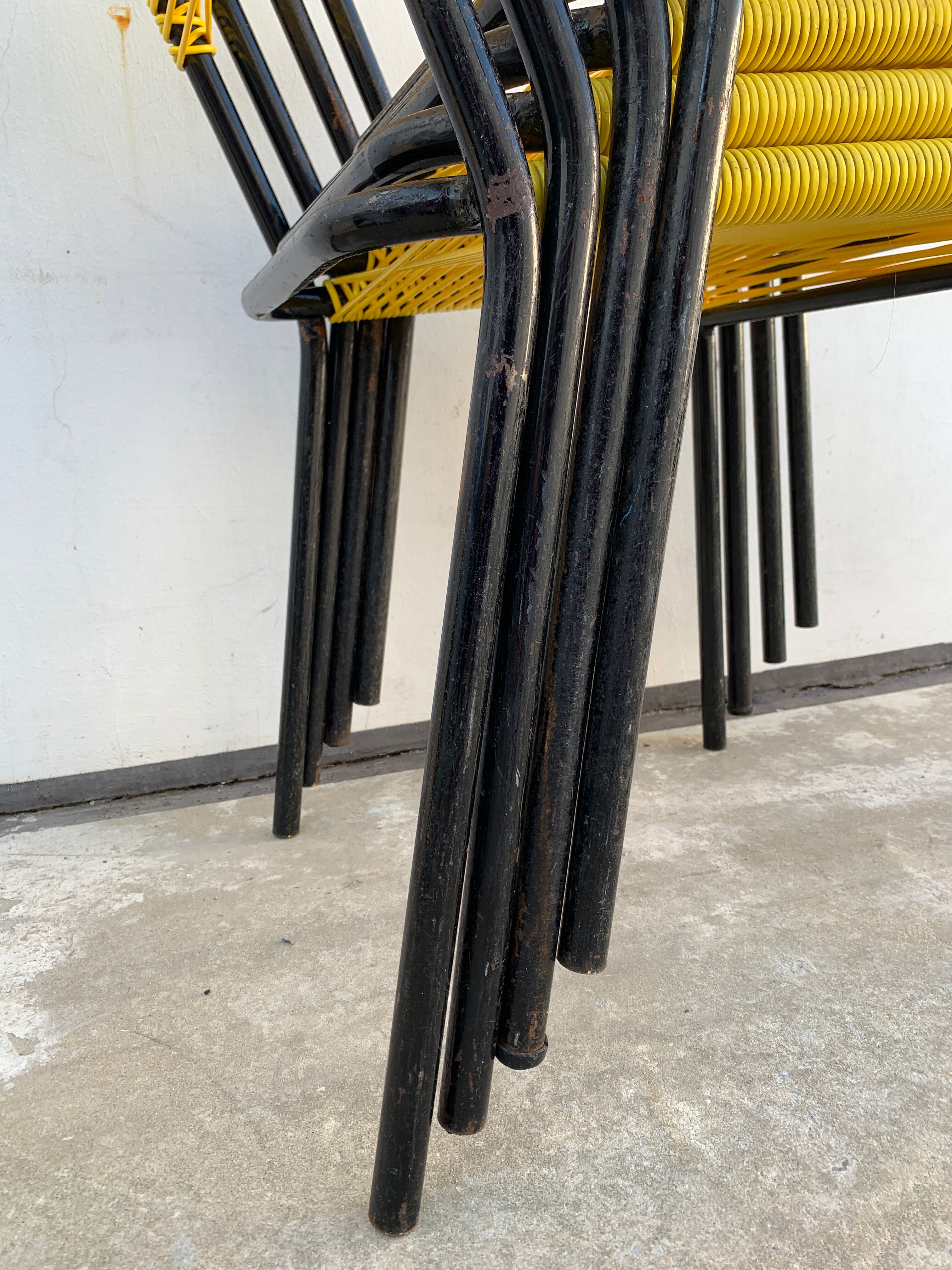 4 yellow scoubidou chairs, 1950