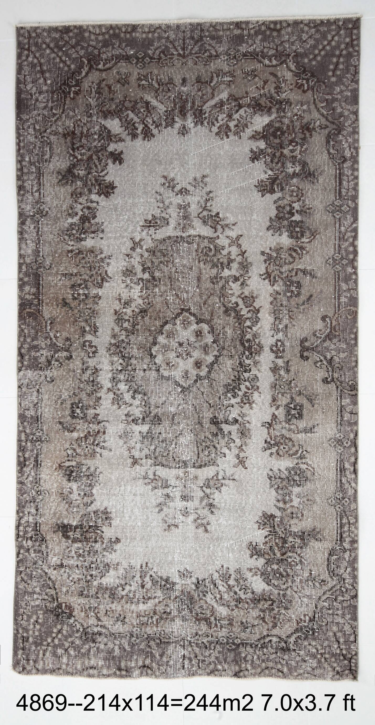 4x7 Gray & Brown Turkish Vintage Rug 114x214Cm SK 4869