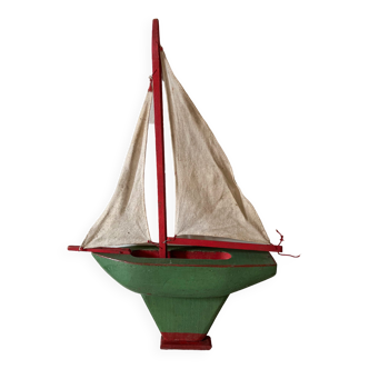 Voilier de bassin en bois avec belles couleurs vintage, 1940-50