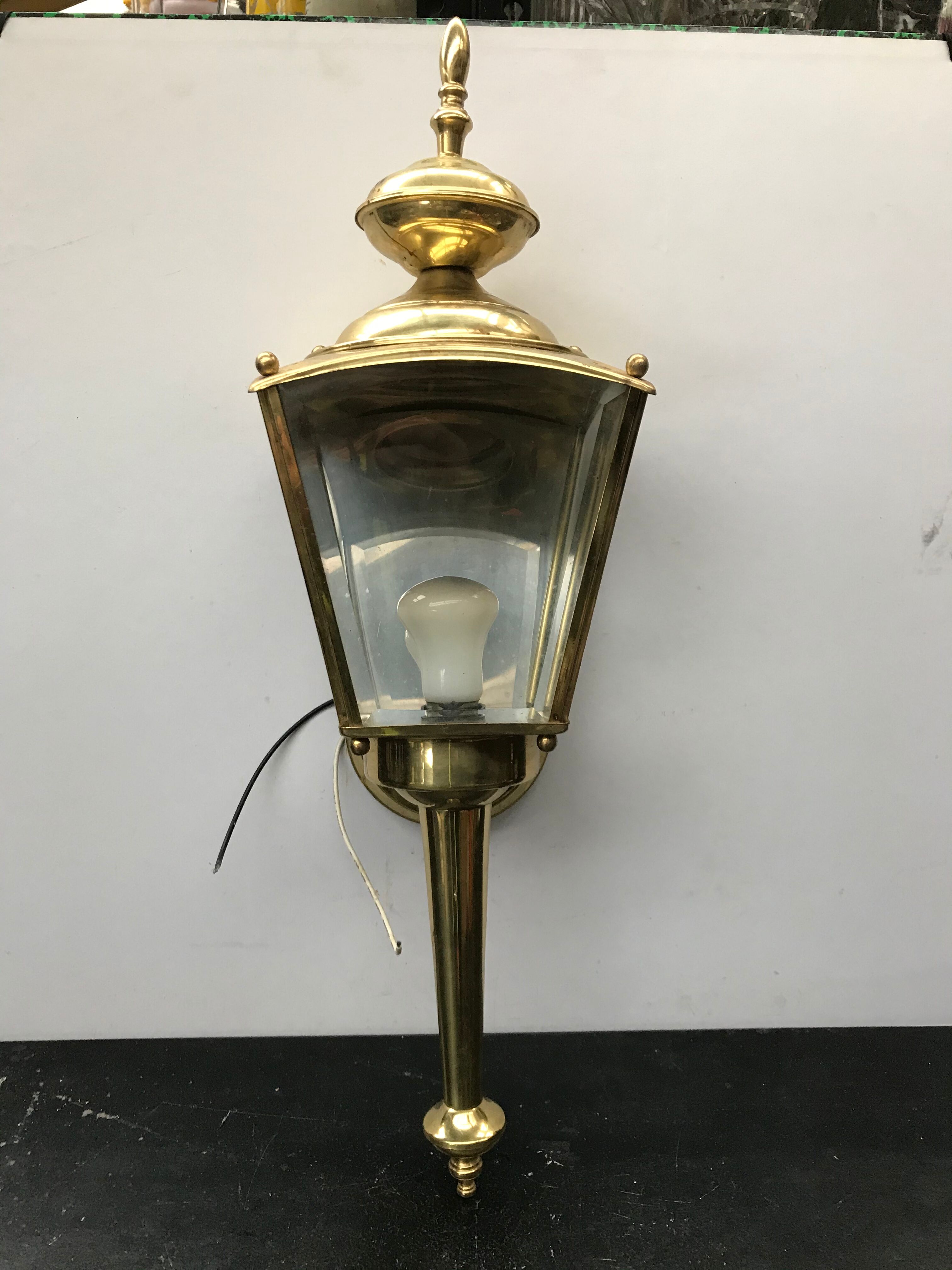 Gold metal lantern wall light with vintage beveled glass